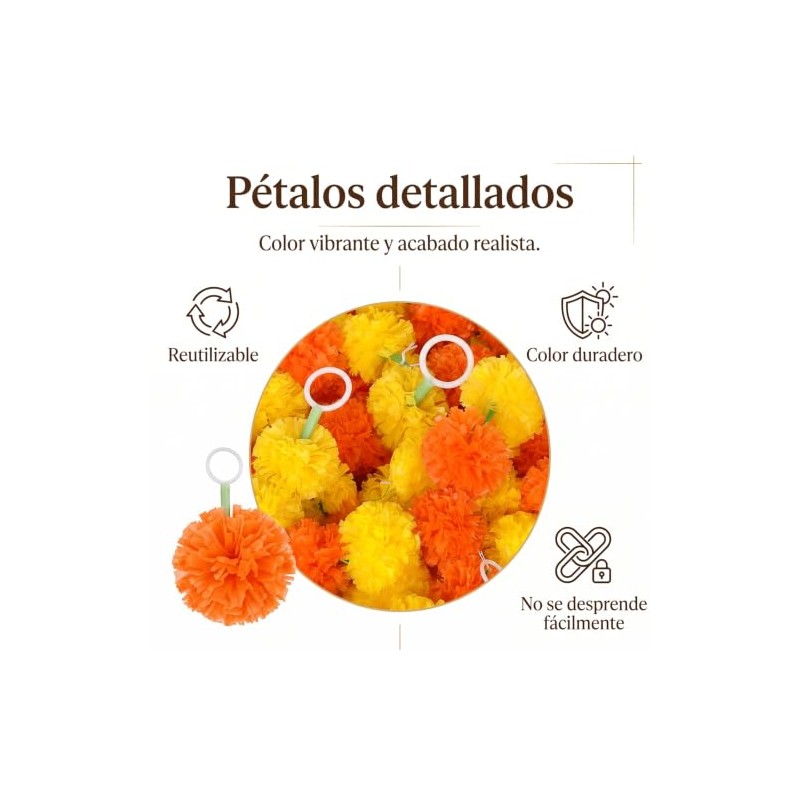 Flores de Cempasúchil Artificiales,5 Tiras de 2 M