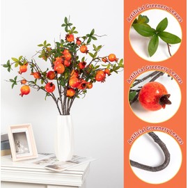 Artificial Pomegranate Branches,4Pcs Faux Fruit Stems for Home Decor,31.5IN