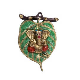 Wonder Care Metal Wall Hanging Ganesha on Leaf Decoration Room Diwali Gift | Corporate Warming, Birthday, Festive Gift