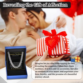 FLHEART Mens Chain Necklace Promise Gifts - 8mm Cuban Chain Necklace for Man Husband Boyfriend Lover, Men's Jewellery Present for Birthday Valentines Day Promise, Mens Valentines Gifts
