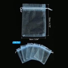 PATIKIL Organza Bags, 100 Pcs 4.72x3.5 Inch Drawstring Mini Pouches Favor Gift Candy Jewelry Bags for Christmas Thanksgiving Festival Party Wedding, Sky Blue