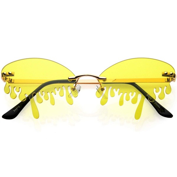 Oozing Melting Effect Color Tinted Lens Oval Rimless Drip Sunglasses (Gold/Yellow)