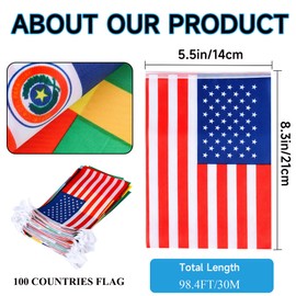 100 Countries String Flags Banner, JAYUWE 98.4FT/30M International Flag Bunting for 2026 World Up Decoration, Theme Party, Bar, Garden, Sports Clubs