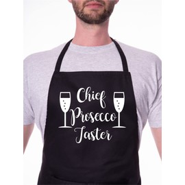 Print4U Chief Prosecco Taster Slogan Apron Novelty Baking BBQ Cooking Black