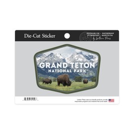 Die Cut Sticker Grand Teton National Park, Wyoming, Buffalo and Mountain Scene, Contour Vinyl Sticker 3 to 6 inches, (Waterproof Decal for Cars, Water Bottles, Laptops, Coolers), Large