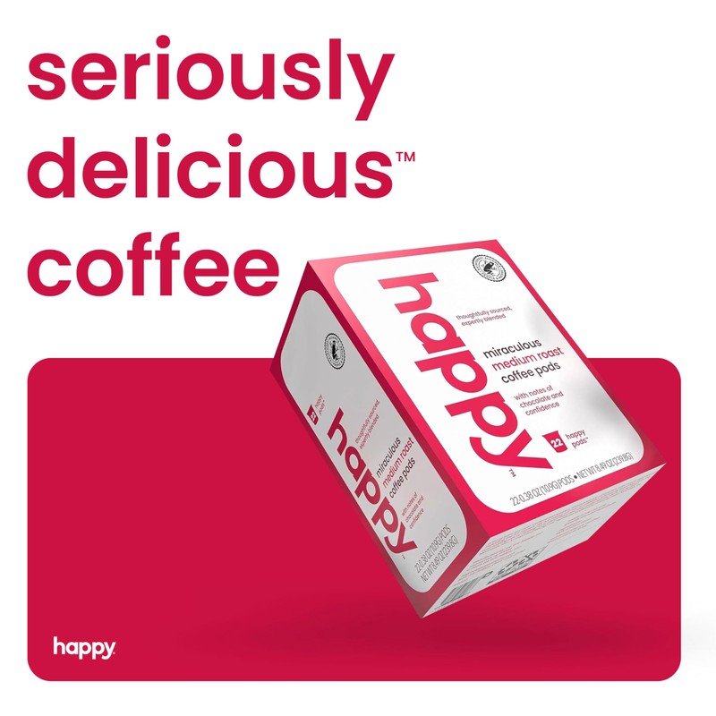 happy coffee medium roast coffee pods, 22 count, notes of