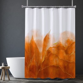 De-Mediocre Orange Marble Shower Curtain Stylish Ombre Orange Blue and Gold Marble Leaves Bathroom Curtains Abstract White Golden Fabric Waterproof Polyester 72 x 72 Inches