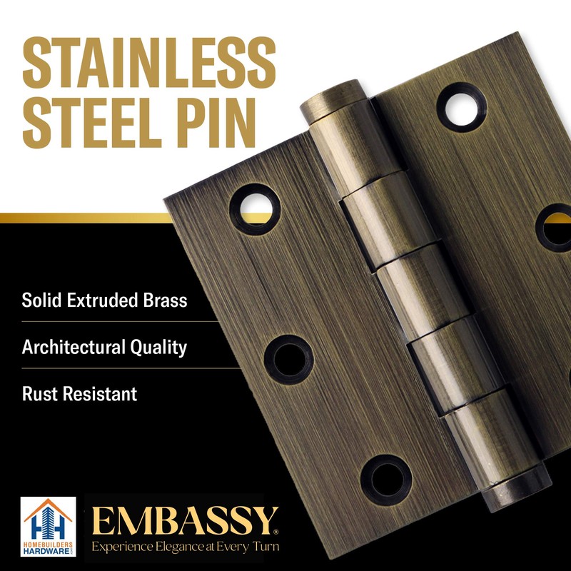 Embassy Door Hinge Solid Brass - 3 x 3 Inch,