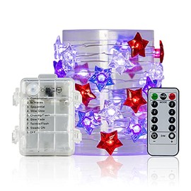 DmHirmg Independence Day Decor String Light,4th of July Decoration String Lights with Remoter USB and Battery Charge,Party Decorations Battery Operated for Party Favors Supplies (Blue+Red+White)