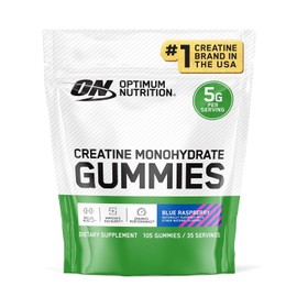 Optimum Nutrition Creatine Monohydrate Gummies, Blue Raspberry Flavor, 105 Count, 35 Servings, 5g Creatine per Serving (Packaging May Vary)