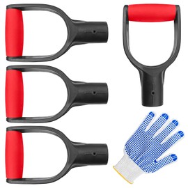 4 Pcs Shovel D-Handle, 1-1/4” ID 32mm PVC Snow Shovel Replacement Handle, Garden Accessory for Digging, Raking Tools, Includes Pair of Non-Slip Gloves