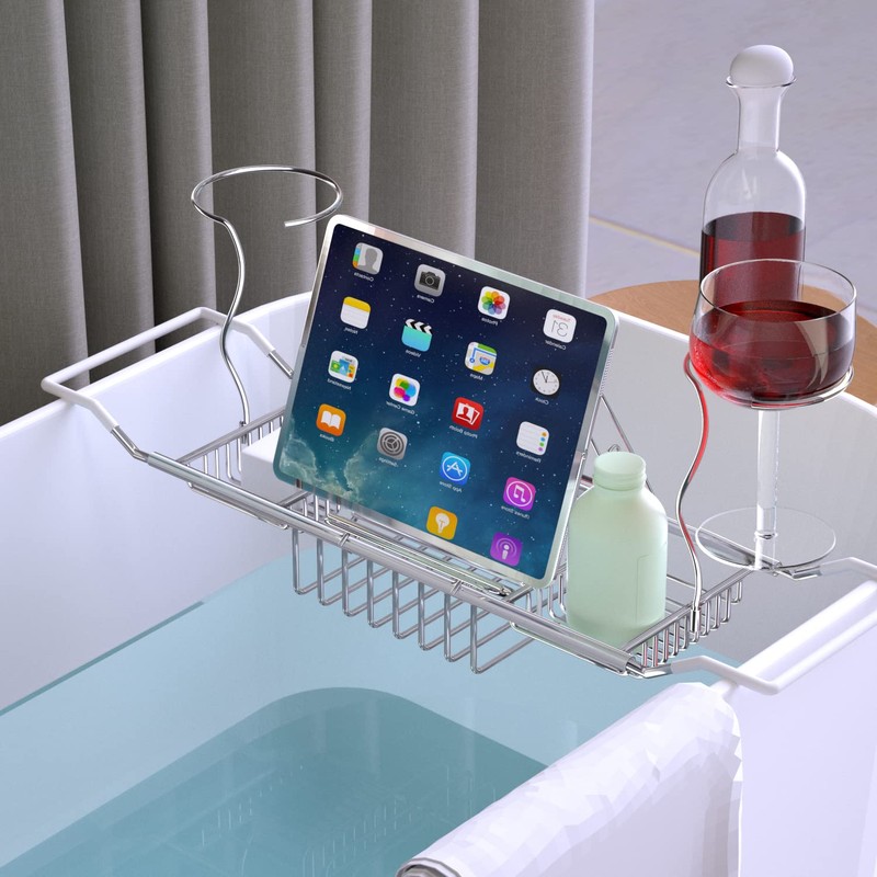 Bathtub Tray Caddy,Expandable Bathtub Shower Caddy,Adjustable Organizer Tray for Bathroom,Luxury