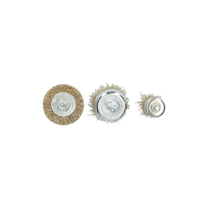 3pc Rotary Brass Coated Steel Wire Brush Set Metal Polishing