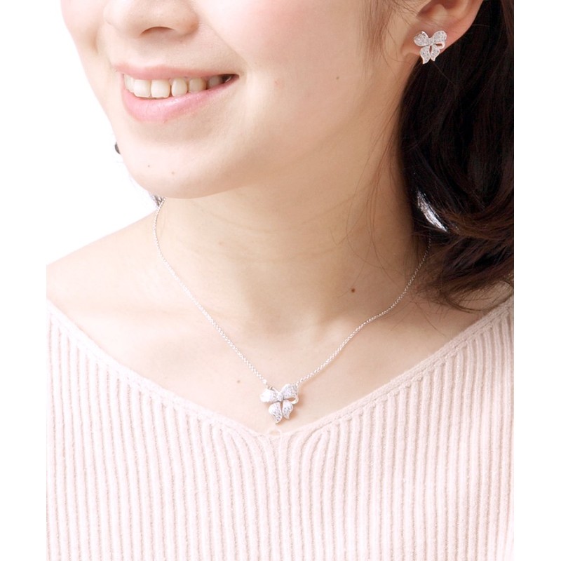 VINGTAINE Ribbon Cubic Zirconia Necklace, Slide Adjuster, Slide Chain, C2-27A-S,