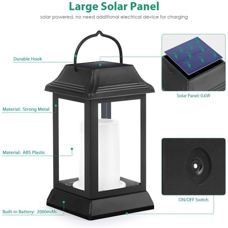 TomCare Solar Lights Metal Flickering Flame Solar Lantern Outdoor Hanging