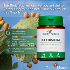 Dieti Natura 200 Kapseln Nopal – Fett- und Zuckerbinder zur Gewichtskontrolle – Nopal für Sättigung und Stoffwechselbalance – Natürlicher Nopal zur Verdauung und Herzgesundheit