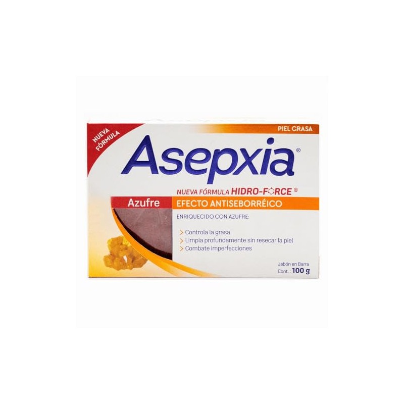 ASEPXIA Azufre Jabón en Barra, Efecto antiseborréico, controla la grasa,