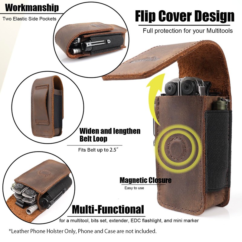 Topstache Leather Multitool Sheath for Belt - Multitool Holster for