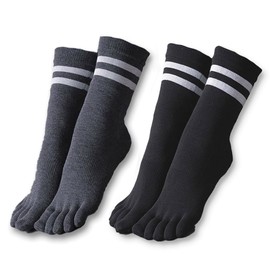 Yomoment Yoga Socks, Five Toe Socks, Anti-Slip, Pilates, Slightly Thick, Thermal, Cooling Protection, Sweat Prevention, Anti-Slip, Black-DarkGray-2 Pairs