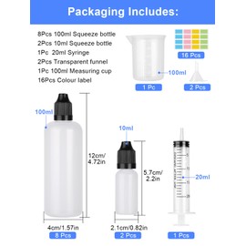 Furuising 8Pcs 100ml Plastic Dropper Bottle, Empty Squeezable Dropper Bottles, Paint Dropper Bottles with 2Pcs 10ml Eye Dropper Bottle, Syringe, Funnel Measuring Cup for Liquid Laboratory