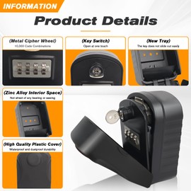 Key Safe Outdoor and Indoor, Waterproof, High Security 4-Digit Combination, Lagre Internal Capacity for Wall Key Lock Box, Keysafe Wall Mounted Outside By Gekufa, Good for Home Garage, Black