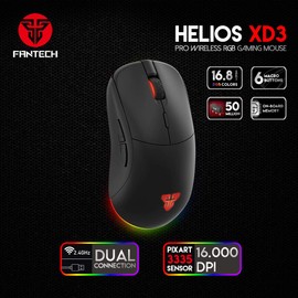FANTECH Helios XD3 Symmetrical Wireless RGB Gaming Mouse, 16,000 DPI 6 Programmable Buttons Professional Grade Small Size Mouse (Black)