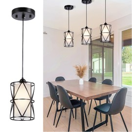 Zlierop Pendant Lights Kitchen Island, Matte Black Pendant Lights with Frosted Glass, Modern Kitchen Island Lighting, Cylindrical Pendant Light Fixtures, Island Lights for Kitchen, Foyer-Small