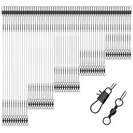 ZYKORT 60 Piece Leader Fishing Set, Steel Leader with Hooks, Swivels & Snaps, Steel Leader Pike, Steel Leaders Predatory Fish, Leader Line 5 Sizes, Fishing Accessories for Saltwater Freshwater