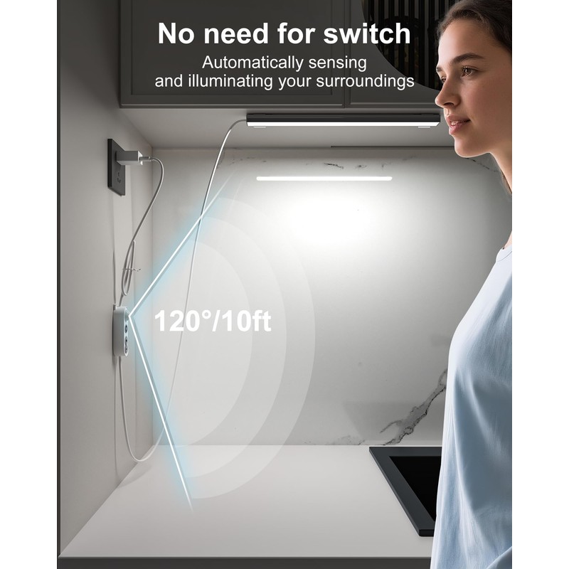 ASOKO Motion Sensor Dimmable Led Under Cabinet Lighting,12 inches Plug