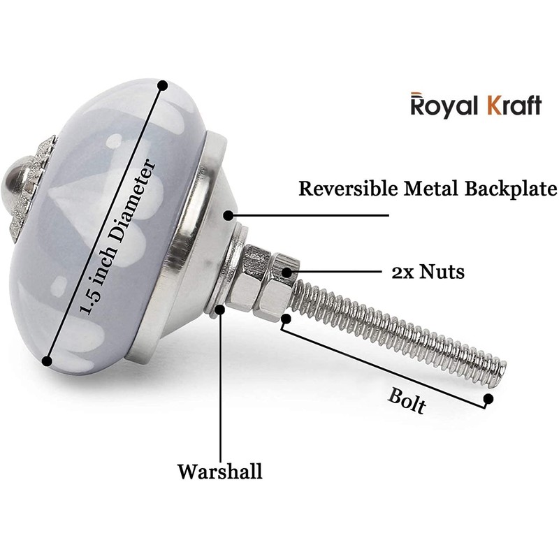 Royal Kraft Vintage Grey Painted Ceramic Pull Knobs for Kitchen