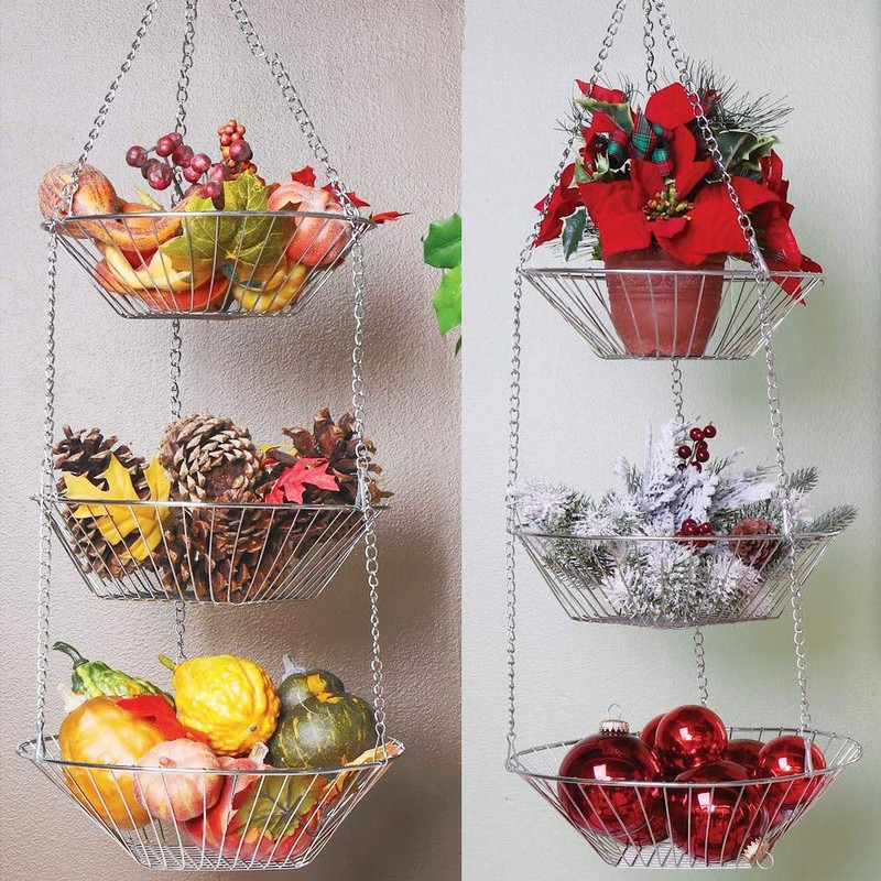 3 Tier Fruit Basket, Vegetable Kitchen Storage Basket Chain Hanging