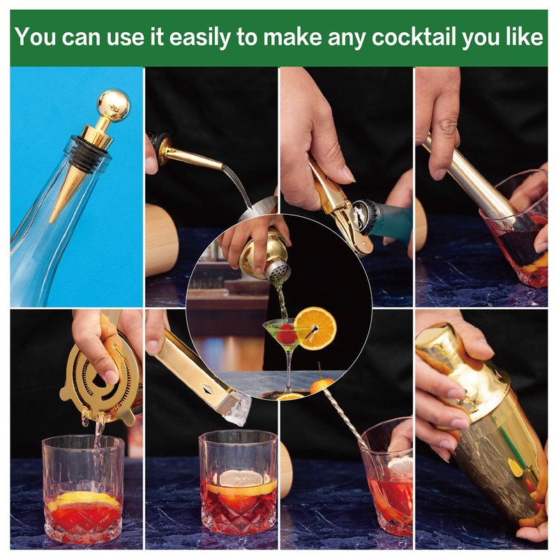 Cocktail Shaker Set Bartender Kit with Bamboo Stand,13 Piece Bar