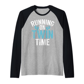 Running on Twin Time Twin Dad Raglan Baseball Tee