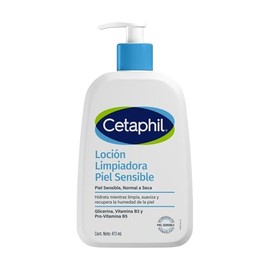 Cetaphil Loción Limpiadora Piel Sensible y Seca, Facial y Corporal Suave con Niacinamida y Pantenol, Remueve Maquillaje e Impurezas, 473 ml