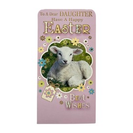 Easter Money Wallet Card for Daughter, Lamb Design, Pink and Gold