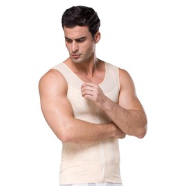 BaronHong Original Zip Up Men's Chest Compression Shirt to Hide Gynecomastia Moobs(Nude,XL)