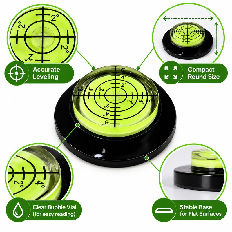 Round Bullseye Bubble Level, Mini Horizontal Spirit Level for Woodworking,