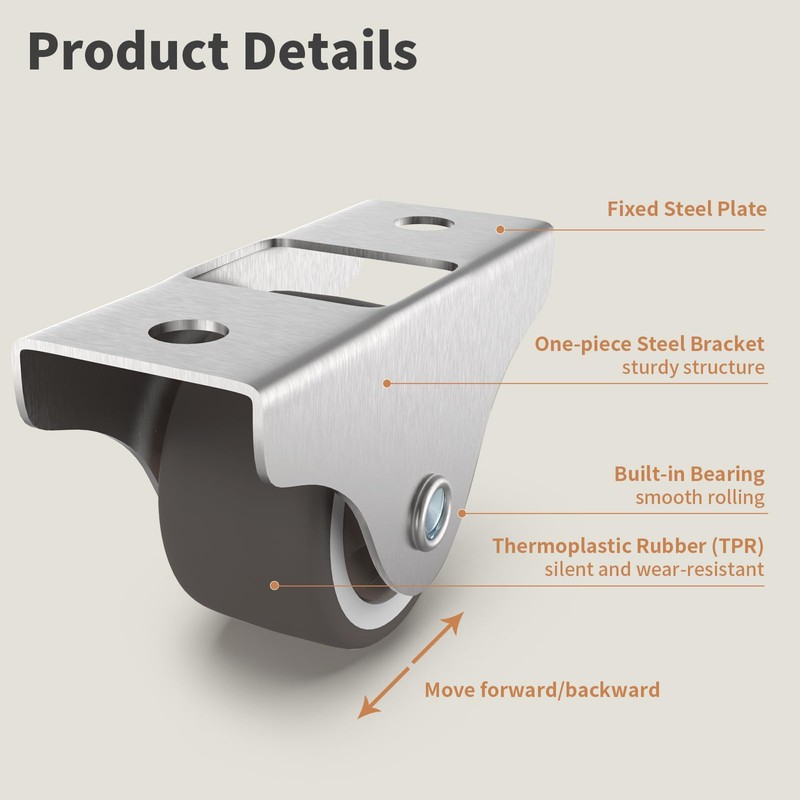 Chegulu 1" Mini Low Profile Fixed Plate Casters, TPR Furniture