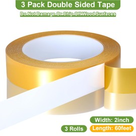 PACKKA Double Sided Woodworking Tape, 1 Inch x 180 Feet (3-Pack) Double Sided Tape Heavy Duty Adhesive Tape for Wood Template, Mounting Boards MDF Edge Banding, Routing, Anchoring