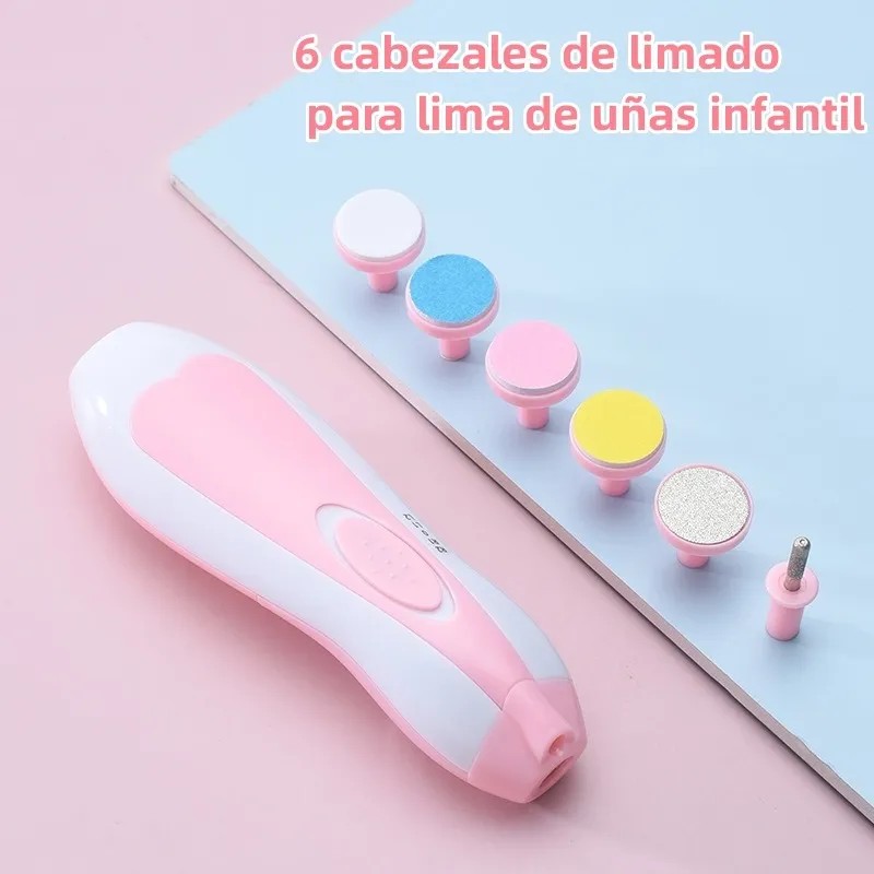 Lima Uñas Eléctrica Bebé 6en1 Portátil Rosa Con Luz+cortauña