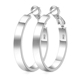 EXGOX 4MM Wide Silver Hoop Earrings for Women Sterling Silver Large Hoop Earrings 14K Real Gold Plated Hoop Earrings Hypoallergenic 925 Silver Big Hoop Earrings for Women (30/40/50/60mm)