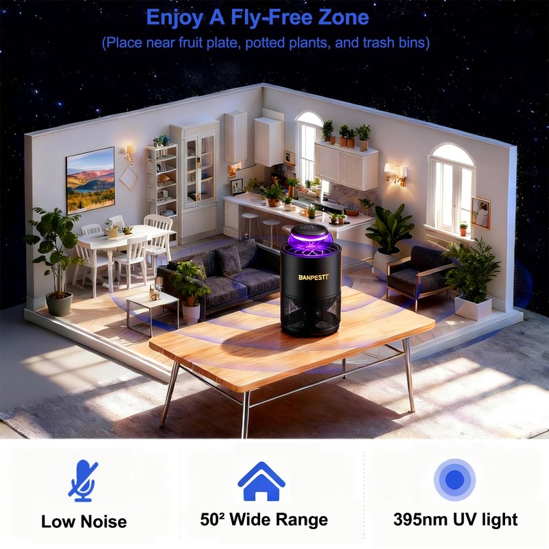 BANPESTT Automatic Insect Trap: Dusk-to-Dawn Sensor & Powerful Suction Quiet,