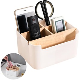 Holz Desktop Stift, 5 fächer Holz Desktop Organizer, Schreibtisch Fernbedienungshalter mit Abnehmbar Fächer, Holz Desktop Aufbewahrungsbox, Mehrzweck Aufbewahrungsbox für Büro, Schule und Haushalt (A)
