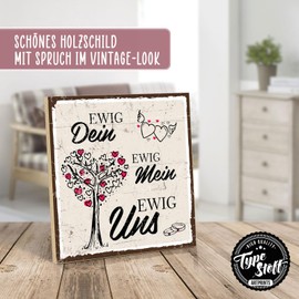 TypeStoff Wooden Sign with Saying - EWIG DEIN - EWIG MEIN - EWIG UNS - Graphic Picture Colourful Sign, Wall Sign, Door Sign, Wooden Board, Wooden Picture as Gift and Decoration - HS-00301