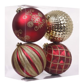 Valery Madelyn 4ct 150mm Luxury Red and Gold Shatterproof Christmas Ball Ornaments Decoration,Themed with Tree Skirt(Not Included)