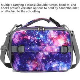 FlowFly Kids Lunch Bag, Durable Insulated School Lunch Box with Shoulder Strap and Bottle Holder, Water-Resistant Thermal Small Lunch Cooler Tote for Teen Boys & Girls,Galaxy