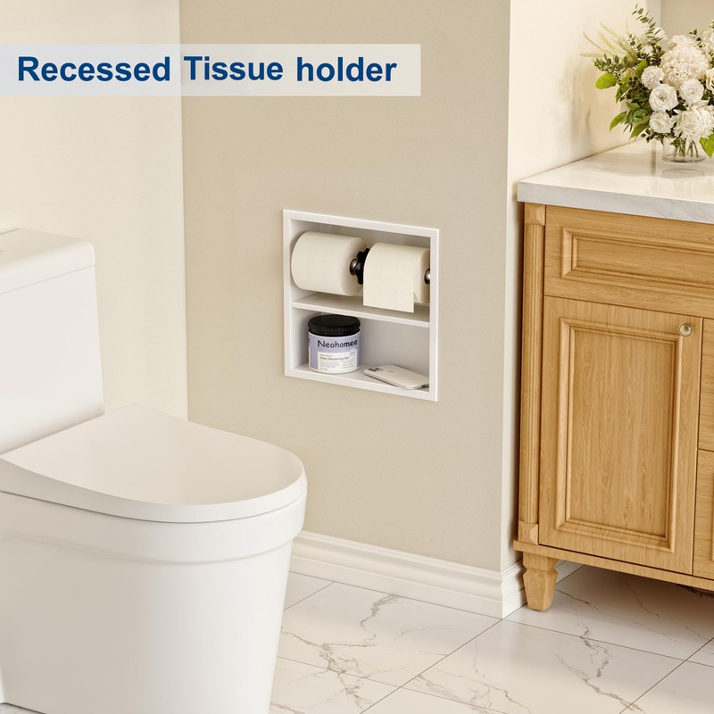Neodrain White Recessed Toilet Paper Holder,Double Layer Wet Tissue Holder