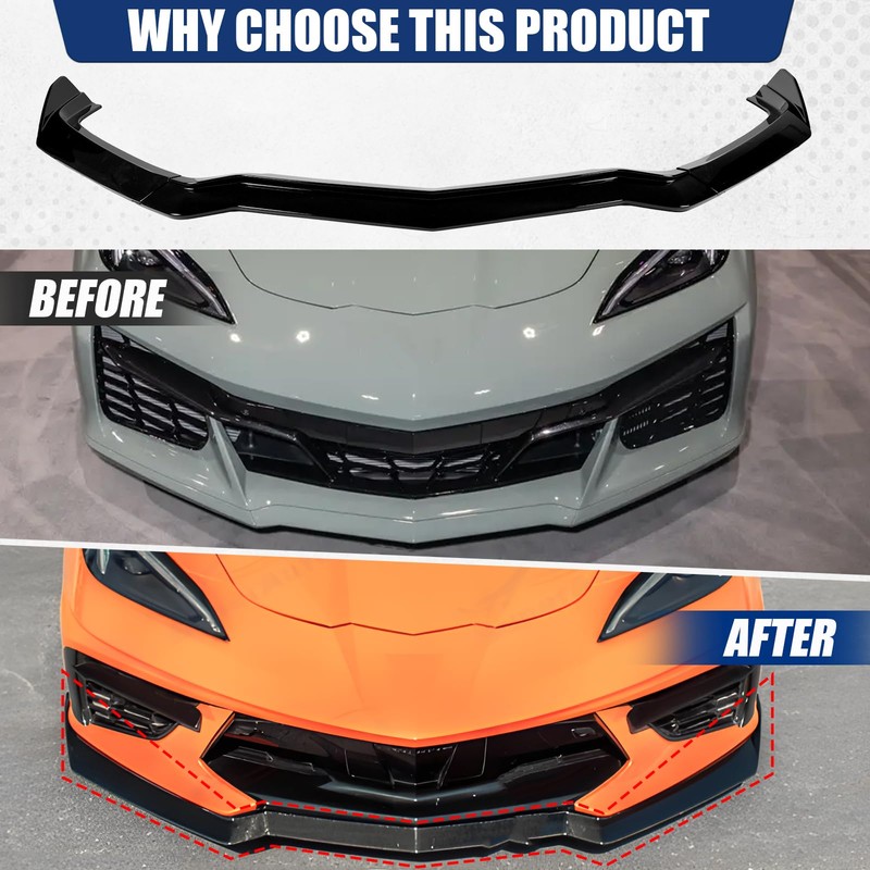 3Pcs Front Lip for 2020-2026 Corvette C8 Stingray Z51 Gloss