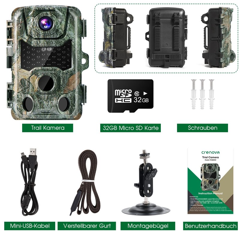 Crenova Trail Camera 4K WiFi Wildlife Camera Include 32GB SD