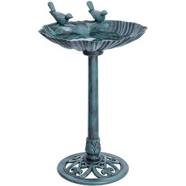 HI SUYI 32inch Antique Bird Bath Outside Garden Weather Resistant Polyresin Backyard Expressions